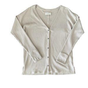 Abercrombie & Fitch Soft A&F Cozy Beige Tan Waffle Cardigan Button Sweater Top M
